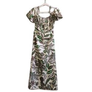 NWOT ZARA Beige linen floral paisley cutout open back maxi dress